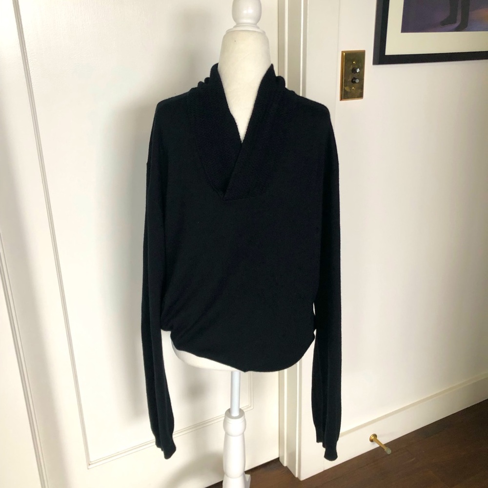 John Varvatos USA Luxe Black Shawl Collar Merino Wool Sweater XXL #0122